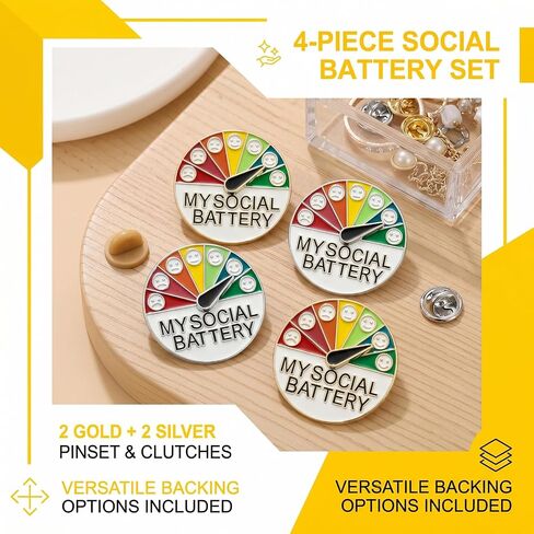4pcs Social Battery Pin,My Social Battery Slider Pin,Alloy Mateiral,User-Friendly Operation Design,For Bag,Backpack,Hat Decoration in Saudi Arabia
