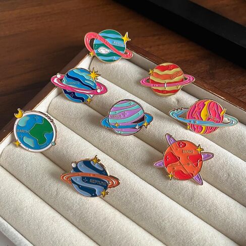 MaitianGuyou Space Planet Enamel Pin Set - 8 Pcs Creative Cosmic Star Brooches for Backpacks Jackets Hats, Unique Celestial Metal Badge Accessories for Adults in Saudi Arabia