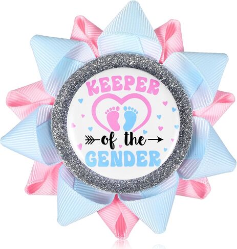Keeper of the Gender Pin, Gender Reveal Party Favor Team Button with Light Blue Pink Grosgrain Ribbon for Baby Shower Celebration, Prediction Party Accessory for Grandparents' Family in Kuwait