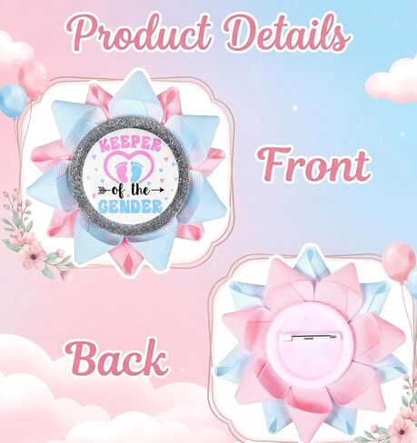 Keeper of the Gender Pin, Gender Reveal Party Favor Team Button with Light Blue Pink Grosgrain Ribbon for Baby Shower Celebration, Prediction Party Accessory for Grandparents' Family in Kuwait