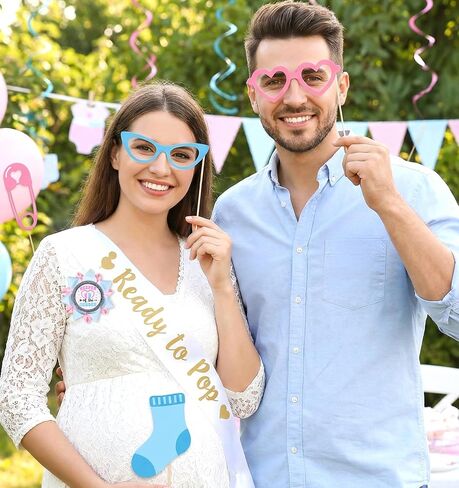 Keeper of the Gender Pin, Gender Reveal Party Favor Team Button with Light Blue Pink Grosgrain Ribbon for Baby Shower Celebration, Prediction Party Accessory for Grandparents' Family in Kuwait