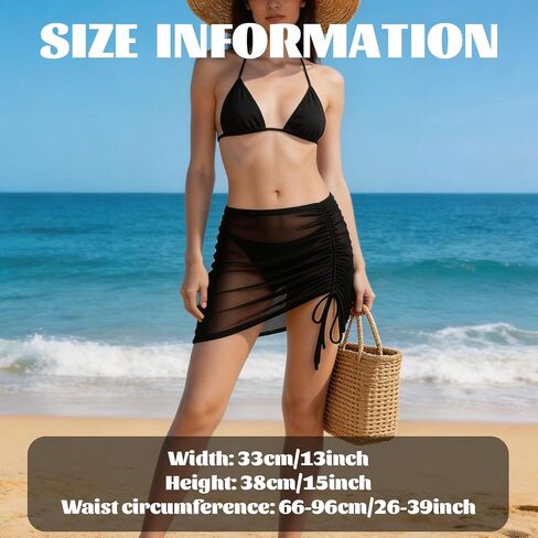 Women's High Waisted Swim Skirt Bikini Bottom Swim Skirt Tummy Control Mesh Tie Knot Bathing Suit Bottom Mesh Ruched Drawsting Bathing Suit Black in Saudi Arabia