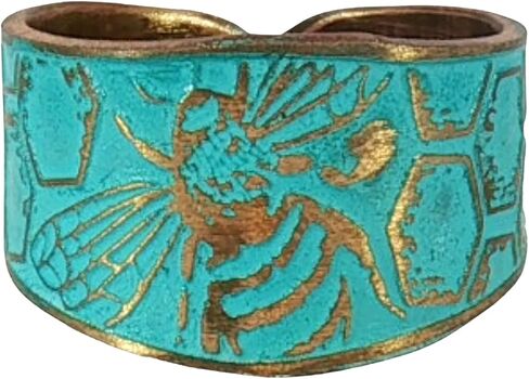 Solid Copper Adjustable Etched Bumblebee Ring, Rustic Antique Copper Patina in Saudi Arabia