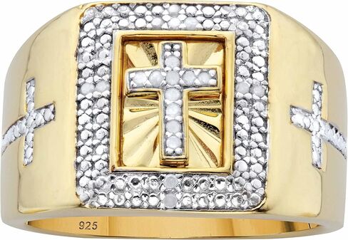PalmBeach Men's Yellow Gold-plated Sterling Silver Round Genuine Diamond Cross Ring (1/10 cttw, I Color, I3 Clarity) Sizes 8-16 in Kuwait