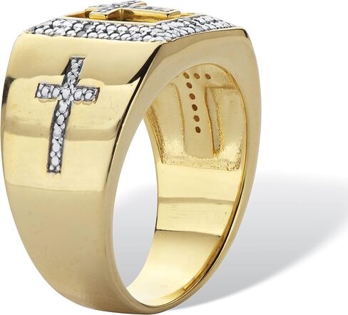 PalmBeach Men's Yellow Gold-plated Sterling Silver Round Genuine Diamond Cross Ring (1/10 cttw, I Color, I3 Clarity) Sizes 8-16 in Kuwait