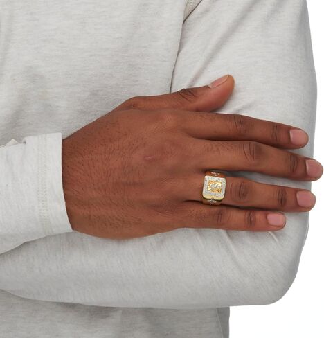PalmBeach Men's Yellow Gold-plated Sterling Silver Round Genuine Diamond Cross Ring (1/10 cttw, I Color, I3 Clarity) Sizes 8-16 in Kuwait