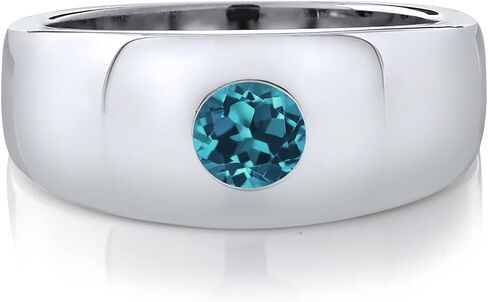 Gem Stone King 1.10 Cttw Round London Blue Topaz Ring for Men | 925 Sterling Silver | Gemstone Birthstone | Round 6MM | Available In Size 7, 8, 9, 10, 11, 12, 13 in Kuwait