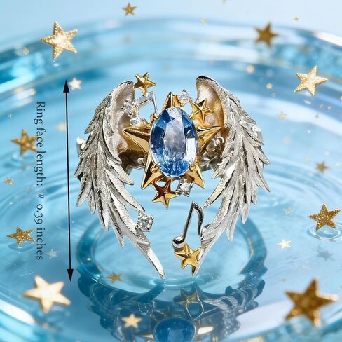 Unisex Love Ring-Adjustable Angel Wing Gothic Statement Ring with Gold-Tone Stars & Blue CZ, Couples Open Ring, Birthday Gift for Men Women in Saudi Arabia