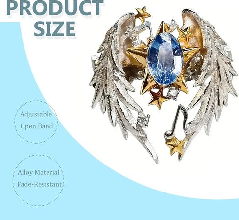 Unisex Love Ring-Adjustable Angel Wing Gothic Statement Ring with Gold-Tone Stars & Blue CZ, Couples Open Ring, Birthday Gift for Men Women in Saudi Arabia