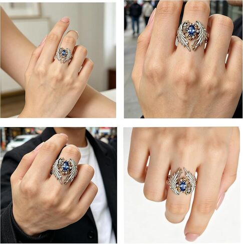 Unisex Love Ring-Adjustable Angel Wing Gothic Statement Ring with Gold-Tone Stars & Blue CZ, Couples Open Ring, Birthday Gift for Men Women in Saudi Arabia