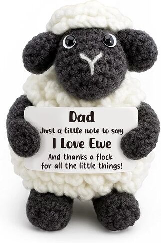 Handmade Crochet Little Black Sheep Gift for Dad from Daughter - with Funny "Love Ewe" Pun Card - Cute Father's Day, Birthday, Christmas Presents - "Thanks a Flock" Appreciation Keepsake for Father, Papa in Saudi Arabia