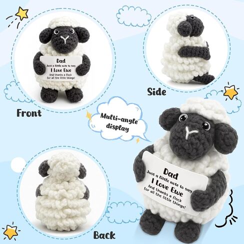 Handmade Crochet Little Black Sheep Gift for Dad from Daughter - with Funny "Love Ewe" Pun Card - Cute Father's Day, Birthday, Christmas Presents - "Thanks a Flock" Appreciation Keepsake for Father, Papa in Saudi Arabia