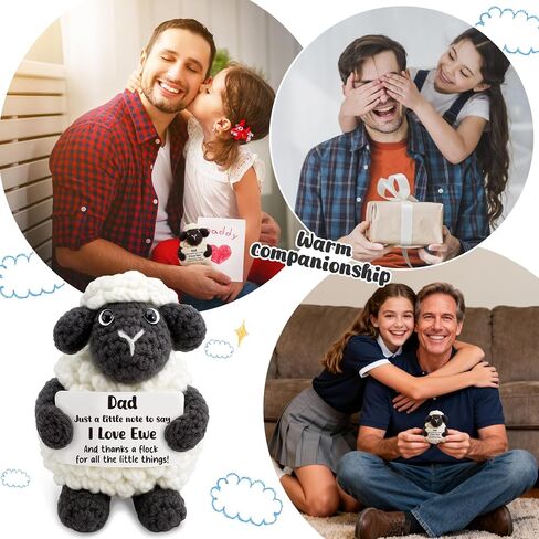 Handmade Crochet Little Black Sheep Gift for Dad from Daughter - with Funny "Love Ewe" Pun Card - Cute Father's Day, Birthday, Christmas Presents - "Thanks a Flock" Appreciation Keepsake for Father, Papa in Saudi Arabia