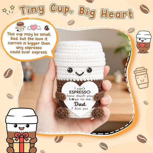 Fathers Day Dad Gifts from Daughter Son, First Father's Day Birthday Gifts for New Dad Stepdad Bonusdad Father in Law I Love You Dad's Gift for Daddy Funny Handmade Crochet Espresso Coffee Doll in Saudi Arabia