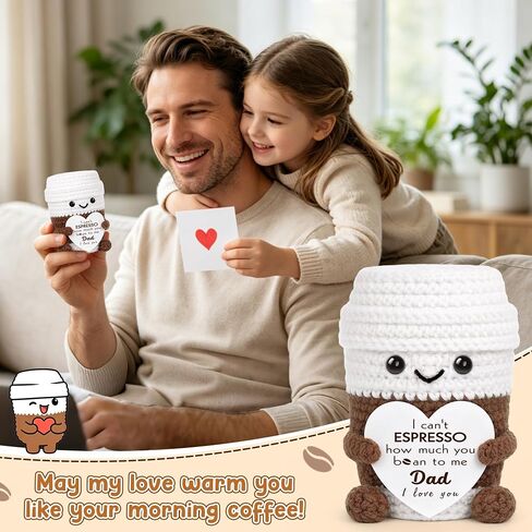 Fathers Day Dad Gifts from Daughter Son, First Father's Day Birthday Gifts for New Dad Stepdad Bonusdad Father in Law I Love You Dad's Gift for Daddy Funny Handmade Crochet Espresso Coffee Doll in Saudi Arabia