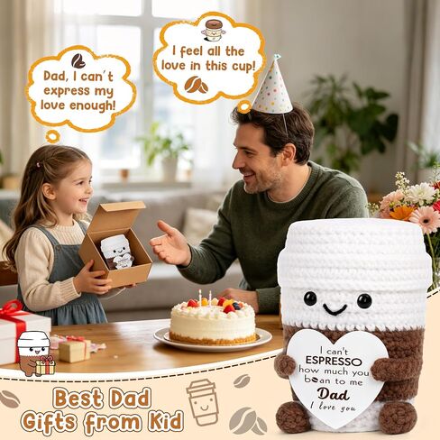Fathers Day Dad Gifts from Daughter Son, First Father's Day Birthday Gifts for New Dad Stepdad Bonusdad Father in Law I Love You Dad's Gift for Daddy Funny Handmade Crochet Espresso Coffee Doll in Saudi Arabia
