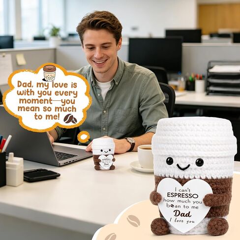 Fathers Day Dad Gifts from Daughter Son, First Father's Day Birthday Gifts for New Dad Stepdad Bonusdad Father in Law I Love You Dad's Gift for Daddy Funny Handmade Crochet Espresso Coffee Doll in Saudi Arabia