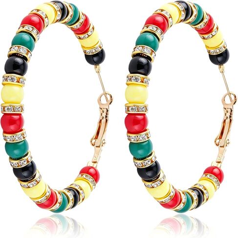 Mantveil Juneteenth Earrings for Black Women, African Beaded Hoop Earrings, Statement Ethnic Black History Month Earrings Jewelry Accessories in Saudi Arabia
