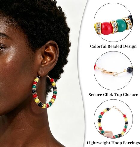 Mantveil Juneteenth Earrings for Black Women, African Beaded Hoop Earrings, Statement Ethnic Black History Month Earrings Jewelry Accessories in Saudi Arabia