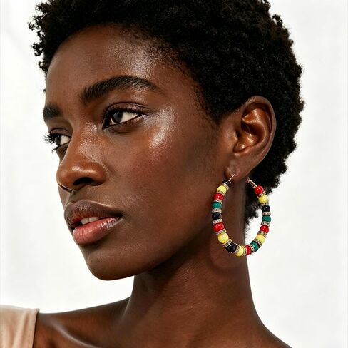 Mantveil Juneteenth Earrings for Black Women, African Beaded Hoop Earrings, Statement Ethnic Black History Month Earrings Jewelry Accessories in Saudi Arabia