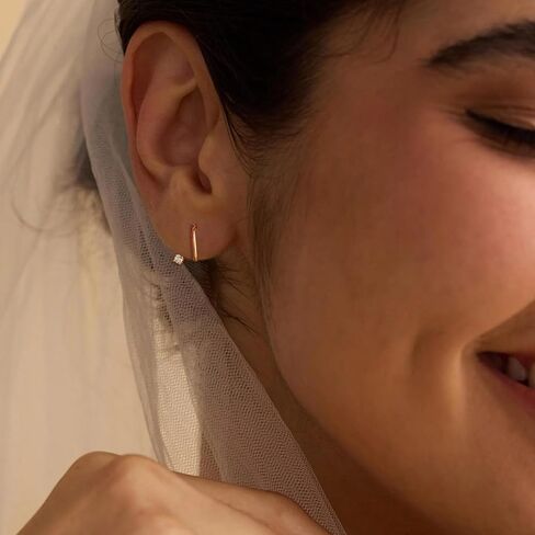 أقراط ذهبية أنيقة بدون ظهر للنساء، أقراط يومية مطلية بالذهب عيار 14 قيراط بنصف حلقة صغيرة بدون ظهر للنساء هدايا مجوهرات يومية in Kuwait