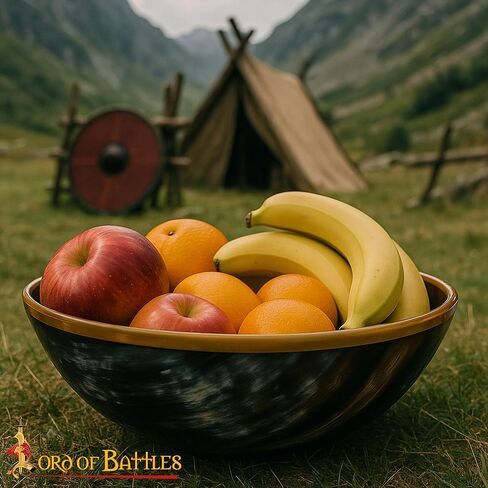 Lord of Battles Viking Bowl Natural Horn Bowl Shaving & Serving Bowl with Brass Rim, Handcrafted Perfect for Feasting, Viking Party, Decor & Gifts in Kuwait
