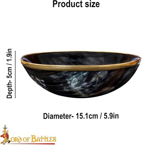 Lord of Battles Viking Bowl Natural Horn Bowl Shaving & Serving Bowl with Brass Rim, Handcrafted Perfect for Feasting, Viking Party, Decor & Gifts in Kuwait