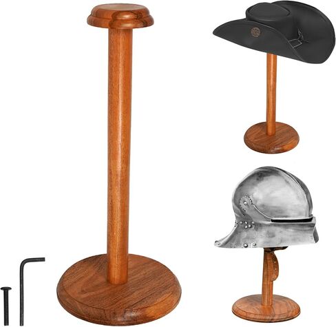 Mythrojan Medieval Wooden Helmet Display Stand – 18 Inch Black Acacia Wood Helmet Stand for Viking, Knight, Spartan & Motorcycle Helmets | Solid Hardwood Rack for Hats, Wigs & Collectibles in Kuwait
