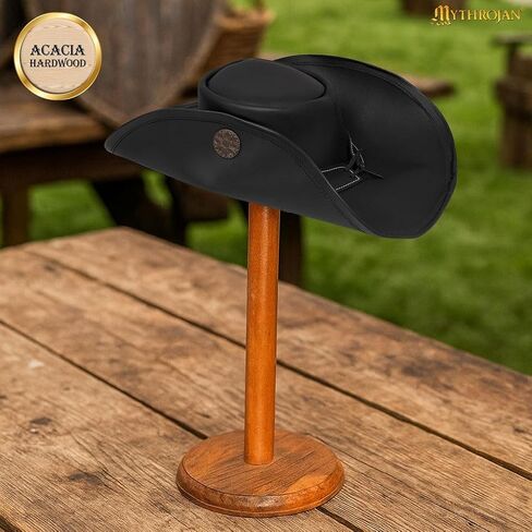 Mythrojan Medieval Wooden Helmet Display Stand – 18 Inch Black Acacia Wood Helmet Stand for Viking, Knight, Spartan & Motorcycle Helmets | Solid Hardwood Rack for Hats, Wigs & Collectibles in Kuwait