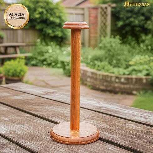 Mythrojan Medieval Wooden Helmet Display Stand – 18 Inch Black Acacia Wood Helmet Stand for Viking, Knight, Spartan & Motorcycle Helmets | Solid Hardwood Rack for Hats, Wigs & Collectibles in Kuwait