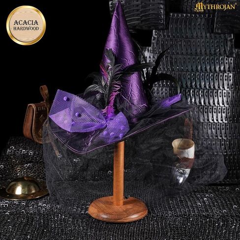 Mythrojan Medieval Wooden Helmet Display Stand – 18 Inch Black Acacia Wood Helmet Stand for Viking, Knight, Spartan & Motorcycle Helmets | Solid Hardwood Rack for Hats, Wigs & Collectibles in Kuwait