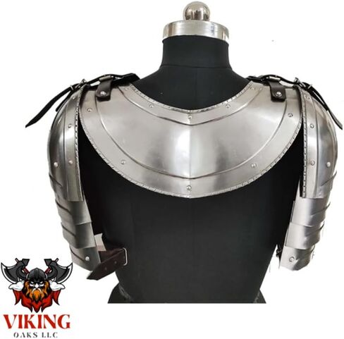 Medieval Steel Gorget with Pauldrons, Gothic Shoulder Guard Set, Silver, SCA LARP Knight Armor for Adults in Saudi Arabia