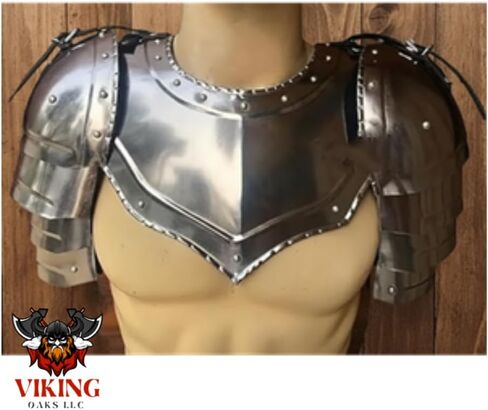 Medieval Steel Gorget with Pauldrons, Gothic Shoulder Guard Set, Silver, SCA LARP Knight Armor for Adults in Saudi Arabia