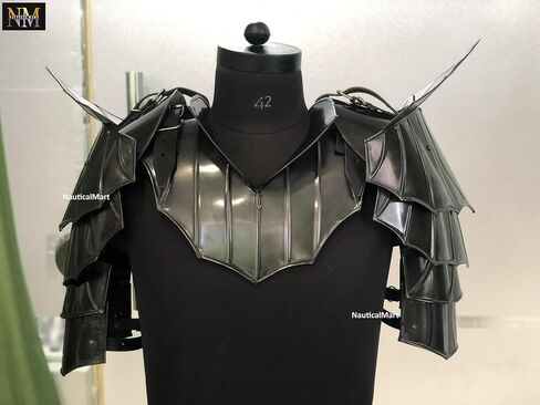 NauticalMart Gothic Warrior Shoulders Armor | Steel Pauldron Shoulder Guard | Medieval LARP Armor with Adjustable Gorget | Fantasy Knight Costume for Cosplay & Halloween in Kuwait