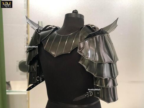 NauticalMart Gothic Warrior Shoulders Armor | Steel Pauldron Shoulder Guard | Medieval LARP Armor with Adjustable Gorget | Fantasy Knight Costume for Cosplay & Halloween in Kuwait