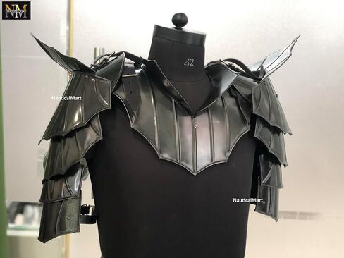 NauticalMart Gothic Warrior Shoulders Armor | Steel Pauldron Shoulder Guard | Medieval LARP Armor with Adjustable Gorget | Fantasy Knight Costume for Cosplay & Halloween in Kuwait