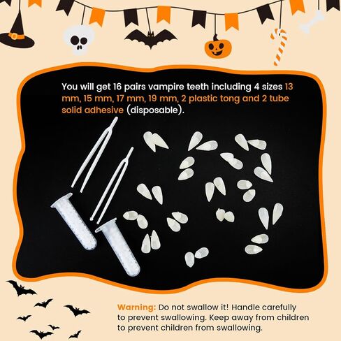 Vampire Teeth - Vampire Fangs for Cosplay Adult Fake Fangs, 4 Size 16 Pairs in Saudi Arabia