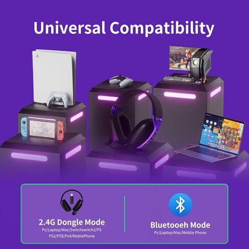 Black Emblem X2 Wireless Gaming Headset 2.4GHz Headset with Up to 50 Hours Battery, Breathable Earcups, Lossless Audio, Low Latency, Removable Mic Headsets for IPone 16/Android/PS/Switch in Kuwait