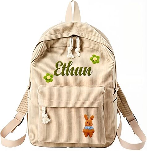 Personalized Embroidered Name Backpack, large Custom Travel Corduroy Bag, Reusable Daily Storage Backpack, Cute Stylish Adjustable Everyday Casual Bag, Christmas Birthday Gifts in Saudi Arabia
