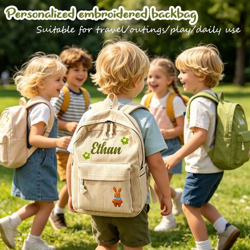 Personalized Embroidered Name Backpack, large Custom Travel Corduroy Bag, Reusable Daily Storage Backpack, Cute Stylish Adjustable Everyday Casual Bag, Christmas Birthday Gifts in Saudi Arabia