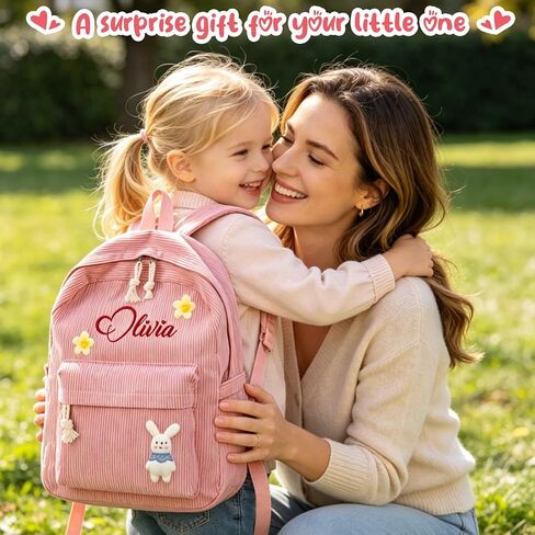 Personalized Embroidered Name Backpack, large Custom Travel Corduroy Bag, Reusable Daily Storage Backpack, Cute Stylish Adjustable Everyday Casual Bag, Christmas Birthday Gifts in Saudi Arabia