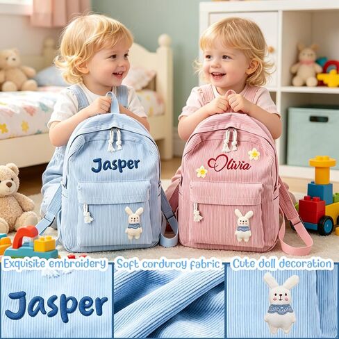 Personalized Embroidered Name Backpack, large Custom Travel Corduroy Bag, Reusable Daily Storage Backpack, Cute Stylish Adjustable Everyday Casual Bag, Christmas Birthday Gifts in Saudi Arabia