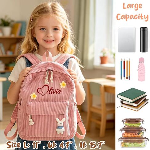 Personalized Embroidered Name Backpack, large Custom Travel Corduroy Bag, Reusable Daily Storage Backpack, Cute Stylish Adjustable Everyday Casual Bag, Christmas Birthday Gifts in Saudi Arabia