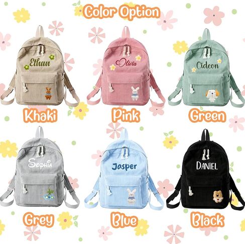 Personalized Embroidered Name Backpack, large Custom Travel Corduroy Bag, Reusable Daily Storage Backpack, Cute Stylish Adjustable Everyday Casual Bag, Christmas Birthday Gifts in Saudi Arabia