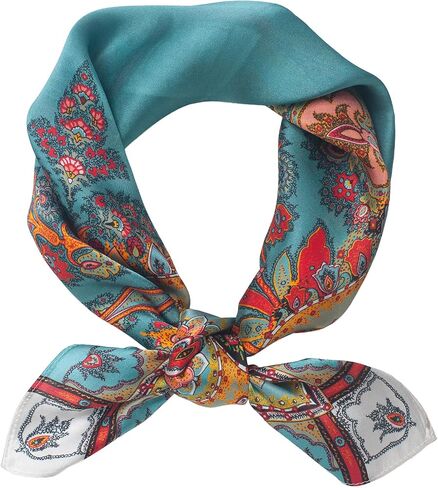 100% Mulberry Silk Scarf-25.6'' Lightweight Square Neckerchief-Breathable Digital Printed Headscarf With Gift Packaged in Kuwait