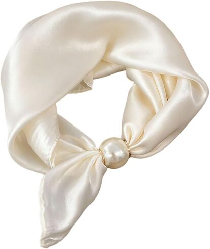 Scarf with Magnetic Pearl Buckle Neck Tie Scarves Headscarf Neckerchief Accessories,Womens Satin Silk Scarf Necklace in Kuwait