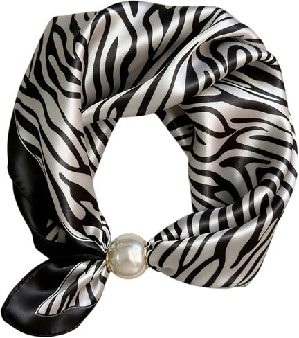 Scarf with Magnetic Pearl Buckle Neck Tie Scarves Headscarf Neckerchief Accessories,Womens Satin Silk Scarf Necklace in Kuwait