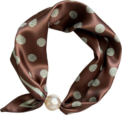 Scarf with Magnetic Pearl Buckle Neck Tie Scarves Headscarf Neckerchief Accessories,Womens Satin Silk Scarf Necklace in Kuwait