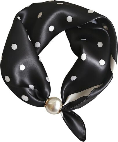Scarf with Magnetic Pearl Buckle Neck Tie Scarves Headscarf Neckerchief Accessories,Womens Satin Silk Scarf Necklace in Kuwait