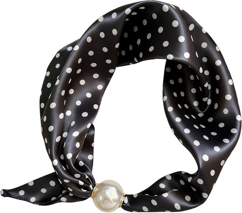 Scarf with Magnetic Pearl Buckle Neck Tie Scarves Headscarf Neckerchief Accessories,Womens Satin Silk Scarf Necklace in Kuwait